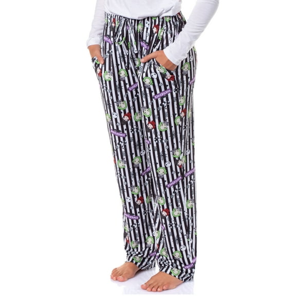 Beetlejuice Movie Women's Halloween Chibi Tossed Print Sleep Pajama Pants For Adults