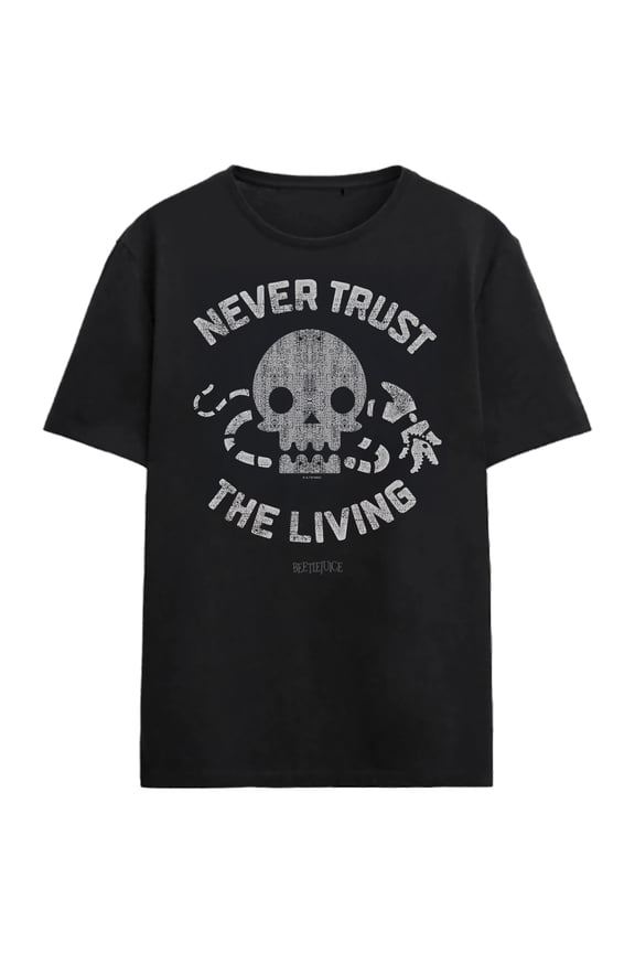 Beetlejuice Never Trust The Living Adult Black Crew Neck Short Sleeve T-shirt - Small