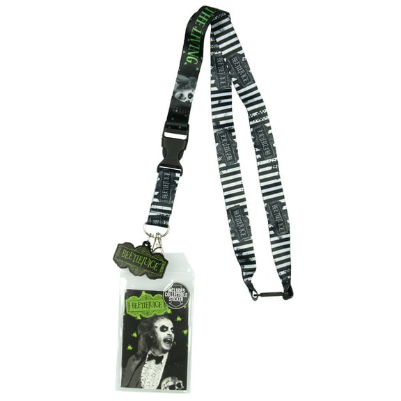 Beetlejuice Never Trust The Living Lanyard ID Holder With Rubber Charm And Collectible Sticker