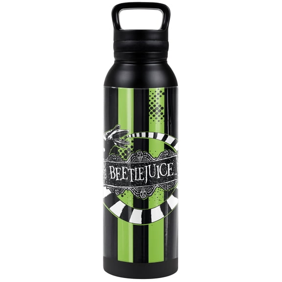 Beetlejuice Official Beetle Worm 24 oz Insulated Canteen Water Bottle, Leak Resistant, Vacuum Insulated Stainless Steel with Loop Cap, Black