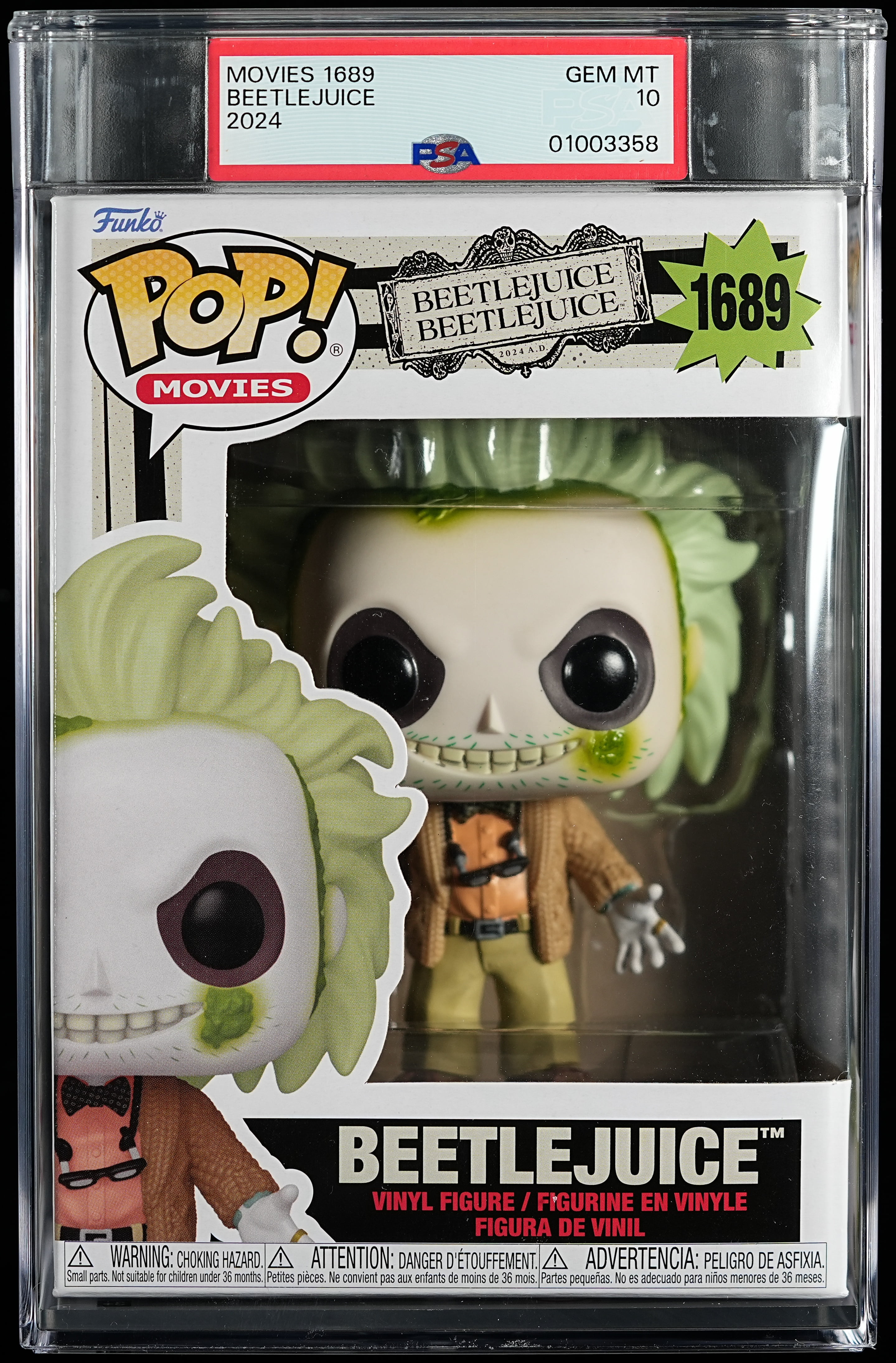Beetlejuice, PSA Graded 10 GEM MINT, Beetlejuice Collectible Vinyl Figure #1689, Fully Encapsulated Bundle with Compatible Funko Pop! PSA Hard Protector Case