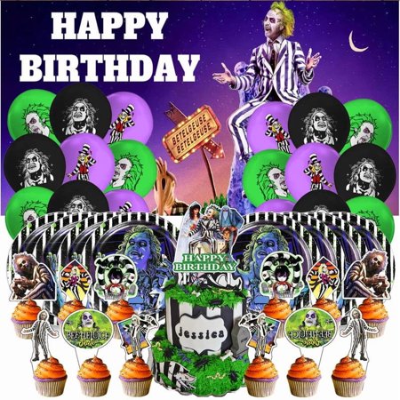 Beetlejuice Birthday Party Supplies Balloons Paper Plates Decoration Cake Topper Decor Tableware Banner Backdrop