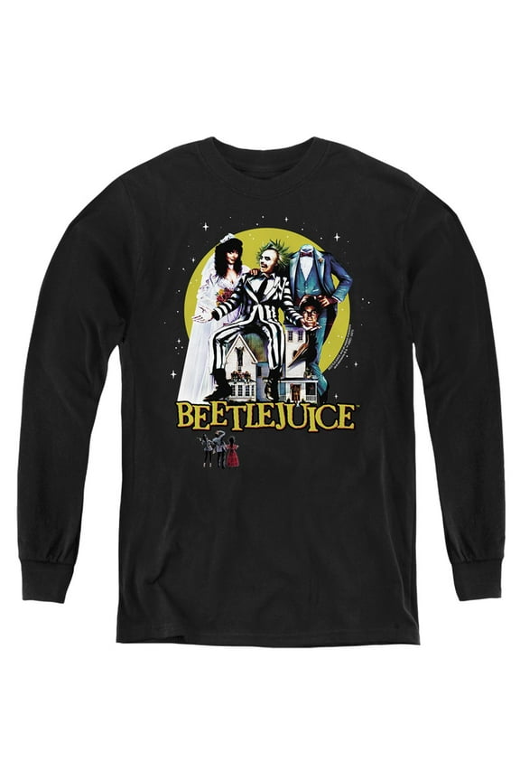 Beetlejuice Poster Revisited Kids Long Sleeve T Shirt (Large) for Youth Boys and Girls, Black