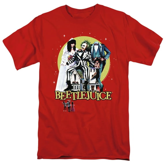 Beetlejuice Poster Revisited Unisex Adult T-Shirt, Red, Large