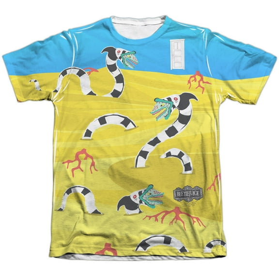 Beetlejuice Sands of Saturn Unisex Adult Front Only Poly/Cotton Sublimated T Shirt,Multi, 2X-Large