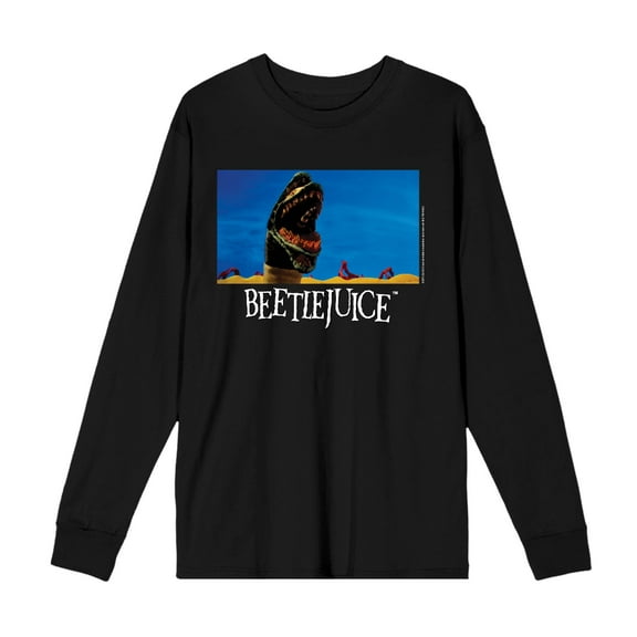 Beetlejuice Sandworm Adult Black Crew Neck Long Sleeve Tee-Small