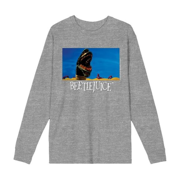 Beetlejuice Sandworm Adult Heather Gray Crew Neck Long Sleeve Tee-Medium