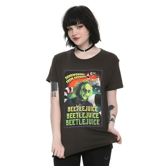 Beetlejuice Sandworms from Saturn Distressed Juniors Shirt, X-Large