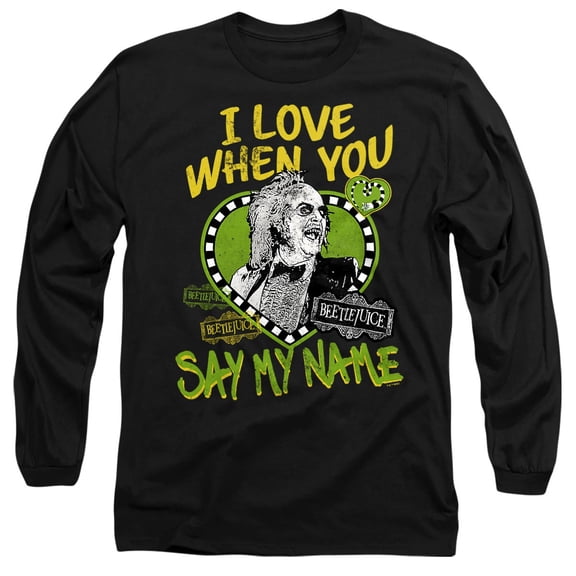 Beetlejuice Say My Name Valentine Unisex Adult Long-Sleeve T Shirt, Black, X-Large
