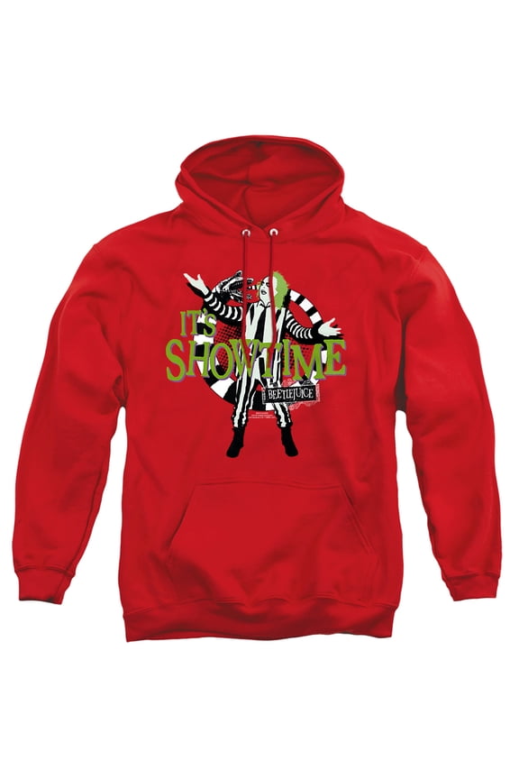 Beetlejuice Showtime Unisex Adult Pull-Over Hoodie,Red, Large