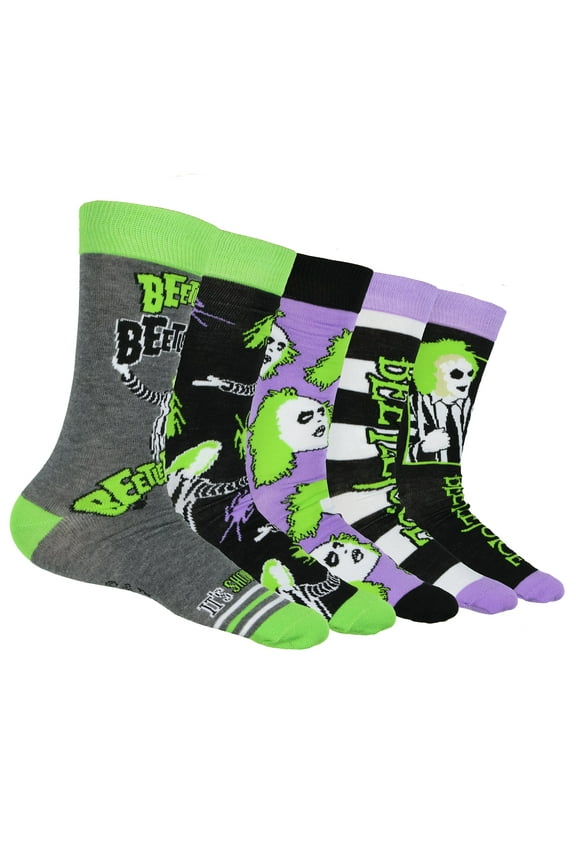 Beetlejuice Socks Adult Assorted Character Designs 5-Pair Adult Crew Socks