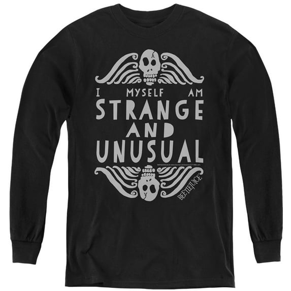 Beetlejuice Strange And Unusual Kids Long Sleeve T Shirt (X-Large) for Youth Boys and Girls, Black