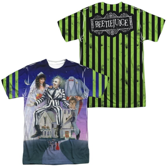 Beetlejuice Striped Poster (Front/Back Print) Unisex Adult Front Only Sublimated T Shirt,Multi, Small