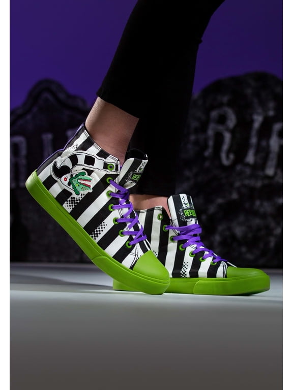 Unisex Beetlejuice Striped Sneakers, Close Toe Multicolor, Size 6