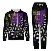 CPFUYMI Beetlejuice Sweatshirt & Sweatpants Tracksuit Sets Printed Casual Pullover Hoodie & Pants Set 2XS
