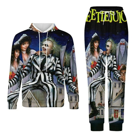 Beetlejuice Sweatshirt & Sweatpants Tracksuit Sets Printed Casual Pullover Hoodie & Pants Set 2XS