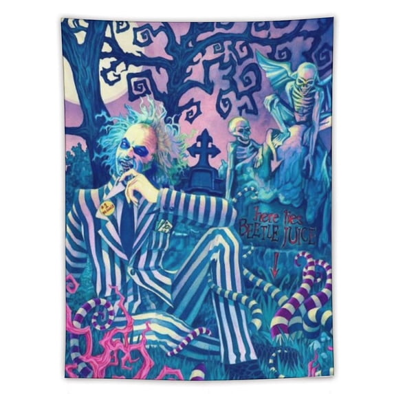 Beetlejuice Tapestry, Wall Hanging Decor for Bedroom Living Room Dorm, Home Decor Polyester Tapestries with Hanging Clips And Hooks, 60"x80"