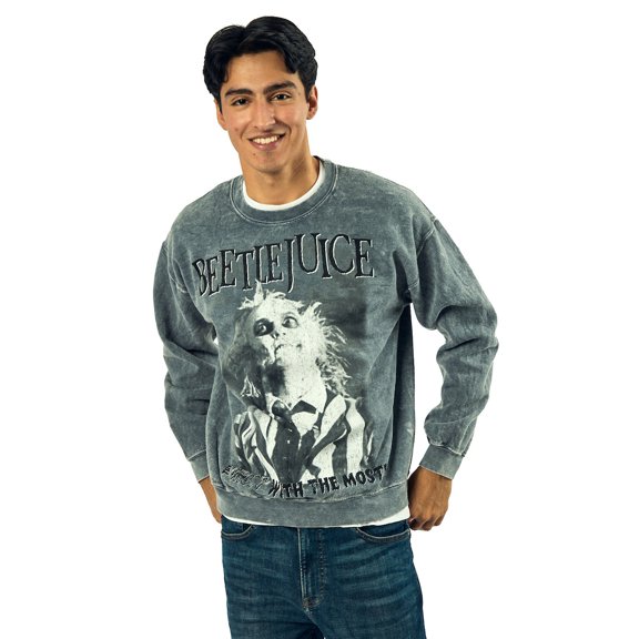 Beetlejuice The Ghost With The Most Adult Unisex Mineral Washed Crew Neck Long Sleeve Sweatshirt-Medium