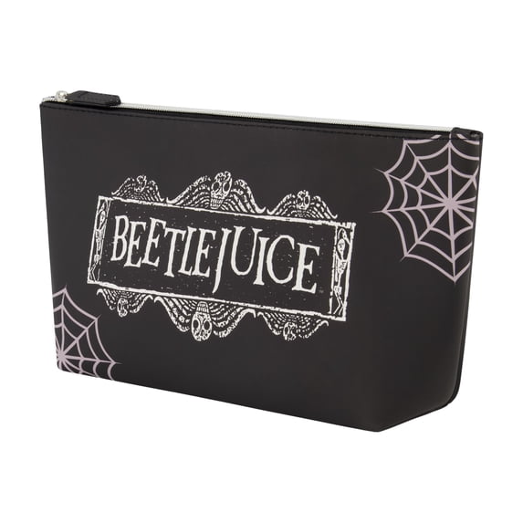 Beetlejuice Travel Makeup Bag, Trapezoid Cosmetic Organizer Pouch for Women, Black
