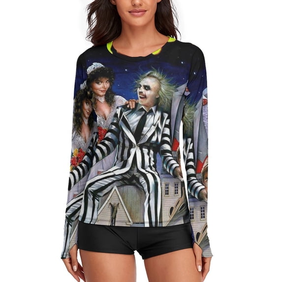 Beetlejuice Women's Sunscreen Shirt Long Sleeve Workout Tops Crewneck Soft Comfy Tees Casual T-Shirt XL