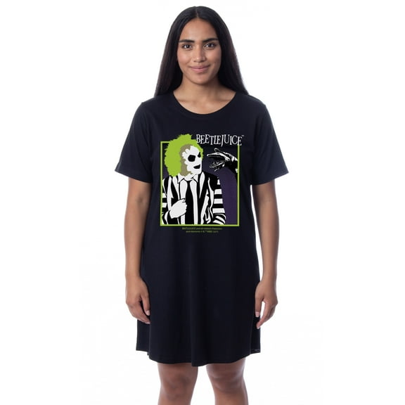 Beetlejuice Womens' Minimalist Character Logo Nightgown Sleep Pajama Shirt
