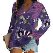 CPFUYMI Beetlejuice Womens T Shirts V Neck Long Sleeve Tops Causal Loose Summer T-Shirts S