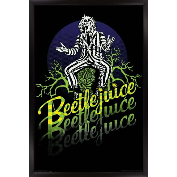 Beetlejuice - Yellow and Green Neon Wall Poster, 14.725" x 22.375", Framed