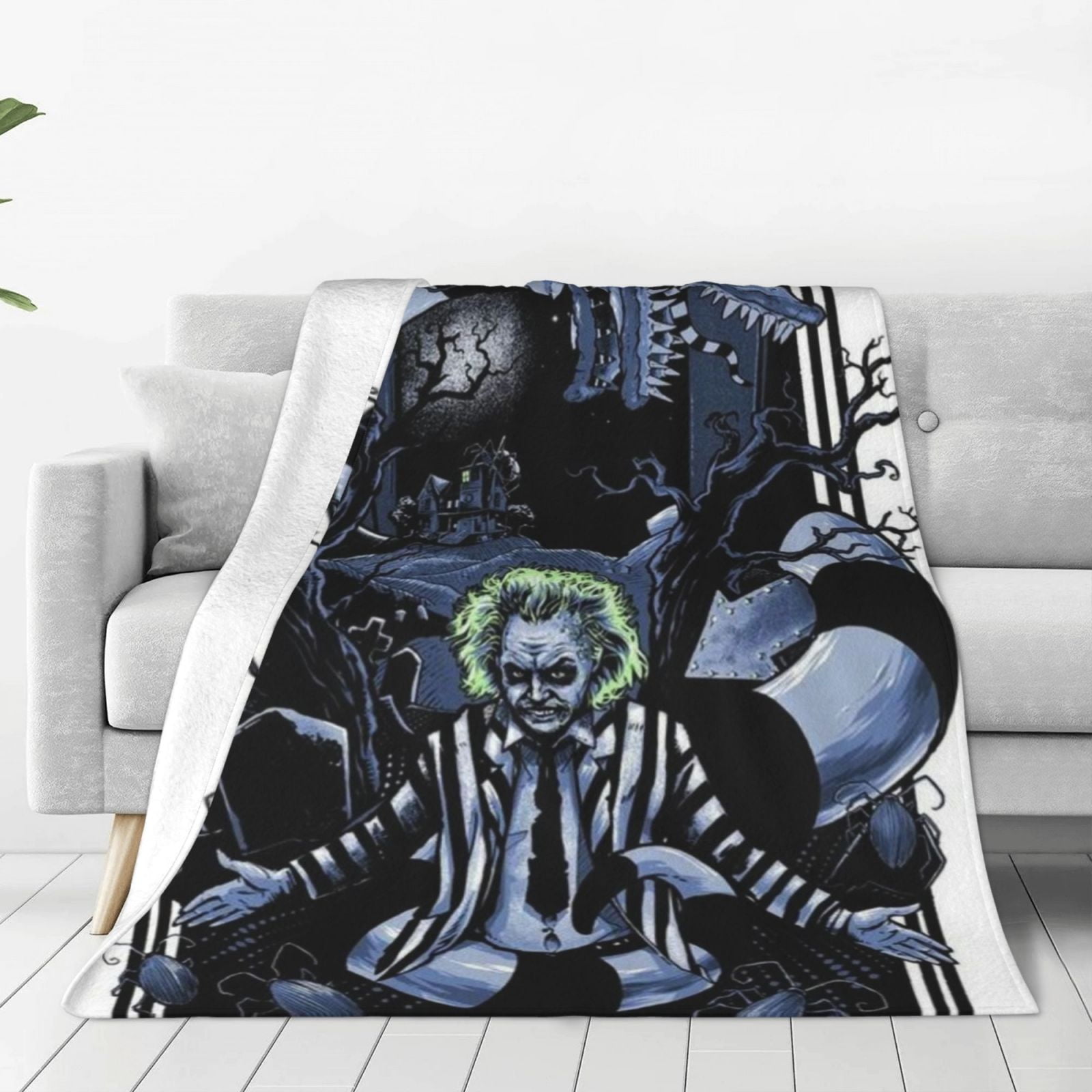 Beetlejuice soft antipilling blanket with a full single print design