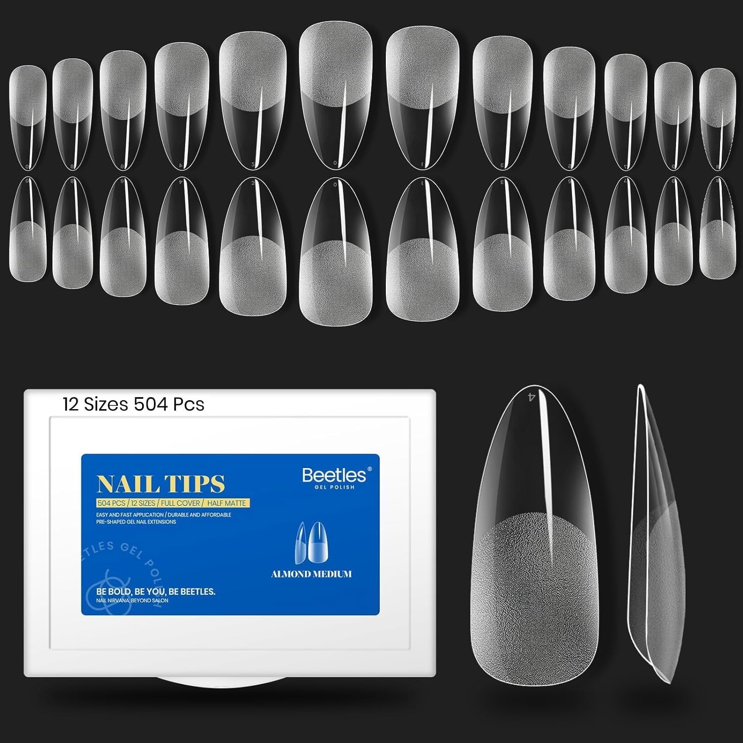 Beetles 12 Sizes Gel Nail Tips Etch Soft Gel Nail Tips 504Pcs Pre Filed