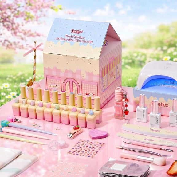 Beetles 81Pcs Gel Nail Polish Kit with U V Light -20 Color Spring Gel Nail Polish Set Pastel Teatime Cat Eye Pink Blue Yellow Nails Kit with Base Top Coat & Manicure Tools Gifts for Teens Girls Women