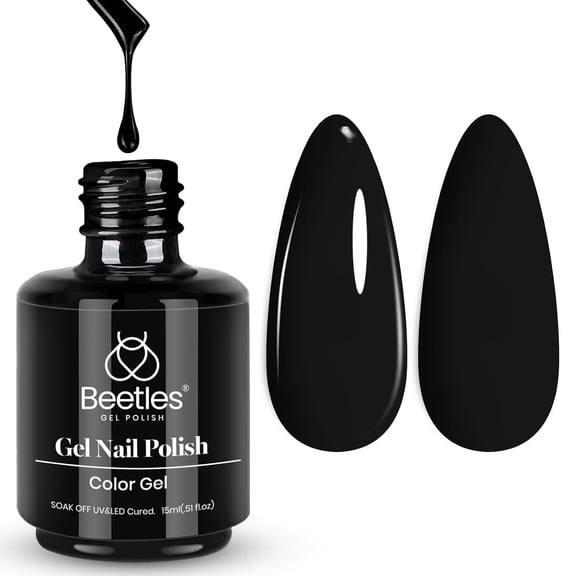 Beetles Black Gel Polish, 15ML Audrey Black Gel Nail Polish, Soak-Off UV LED, Long-Lasting Fall Nails Art for Salon and DIY Manicure