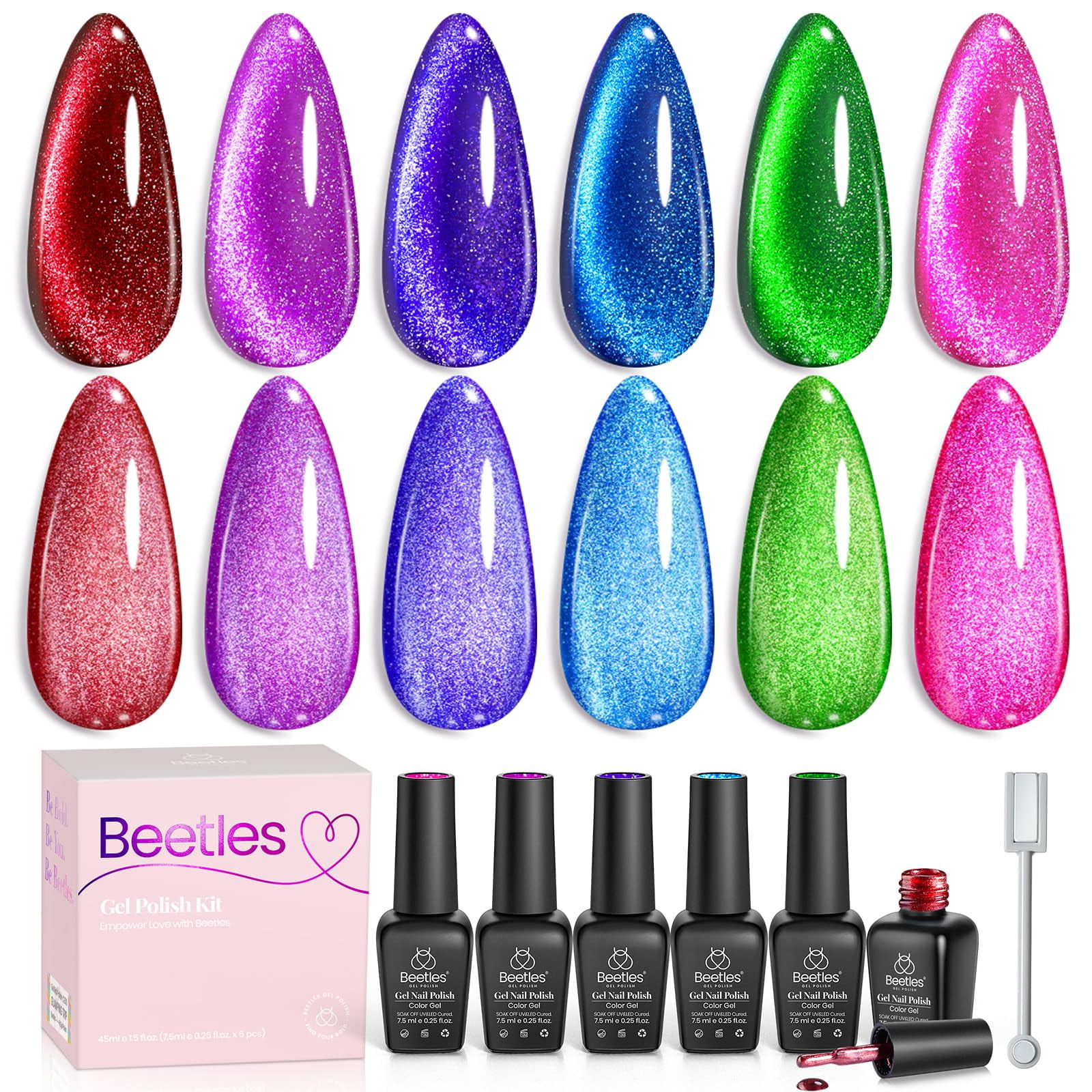 Beetles Cat Eye Gel Nail Polish, 6 Colors Summer Cat Eye Glitter Gel