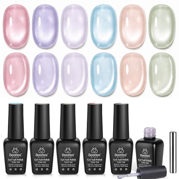 Beetles Cat Eye Gel Nail Polish Set, 6 Colors Pastel Gel Polish Kit ...