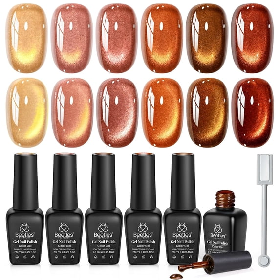 Beetles Fall Cat Eye Gel Nail Polish Set - Gilded Leaves 6 Colors