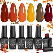 Beetles Autumn Leaves Fall Gel Polish Set, 6 Colors, Burgundy Brown Orange Yellow Shades