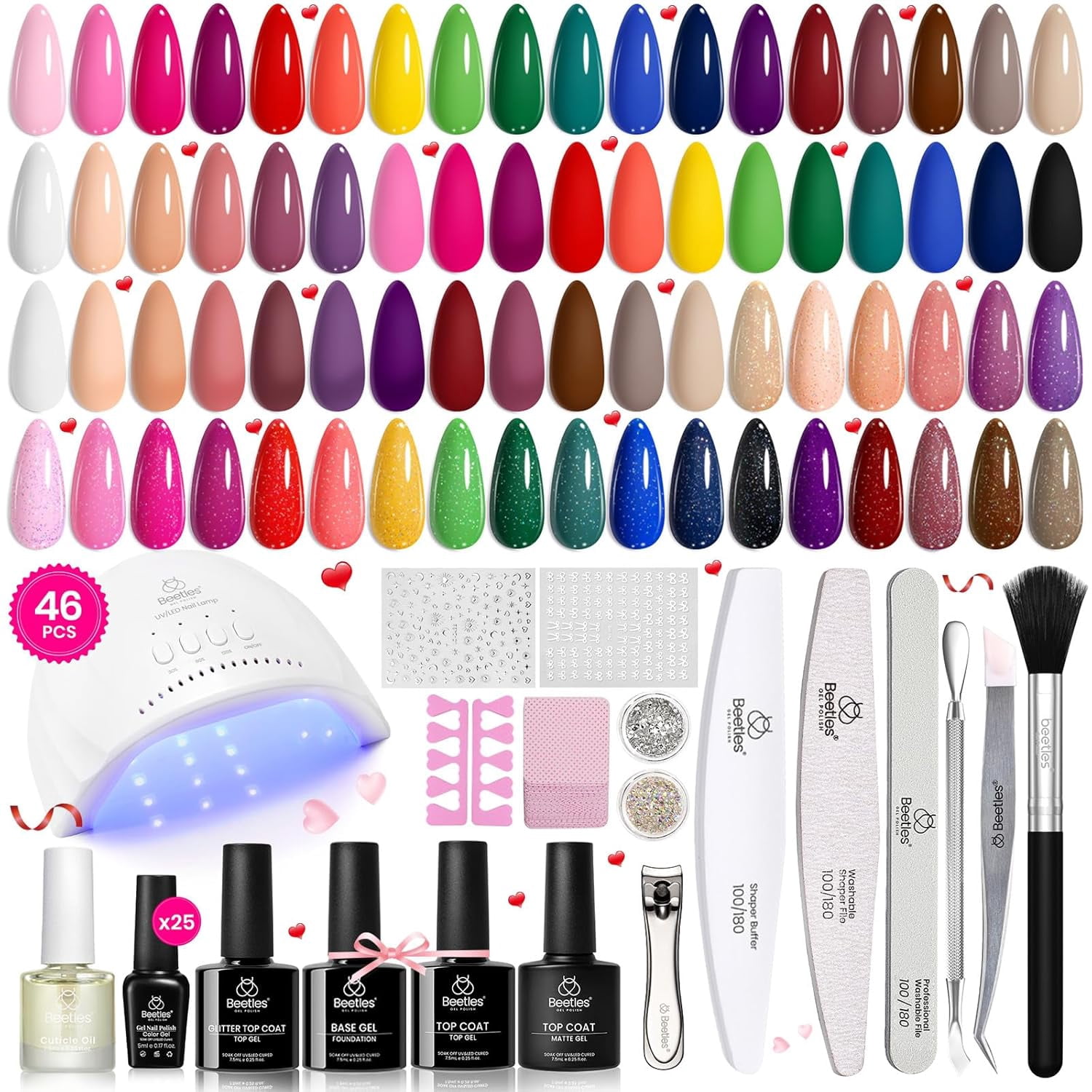 Beetles Gel Nail Polish Kit with U V Light, 46 PCS 25 Colors Gel Polish ...