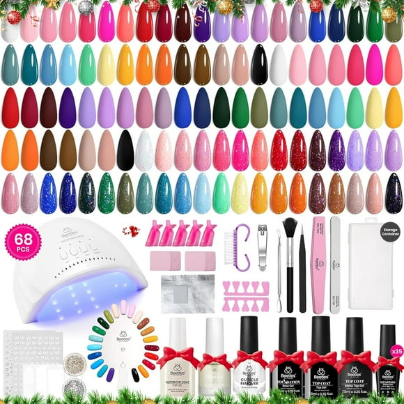 Beetles Gel Nail Polish Kit with U V Light 68 Pcs Emotional Spectrum 35 Colors Gel Polish Nail Kit with Base and Matte&Glossy Top Coat Soak Off All Season Gel Nail Kit Manicure Tools