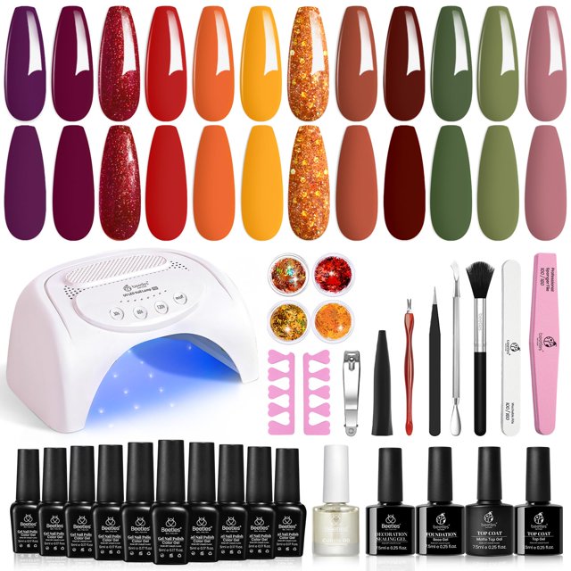 Beetles Gel Nail Polish Starter Kit 12 Colors with 48w Uv Light Maple