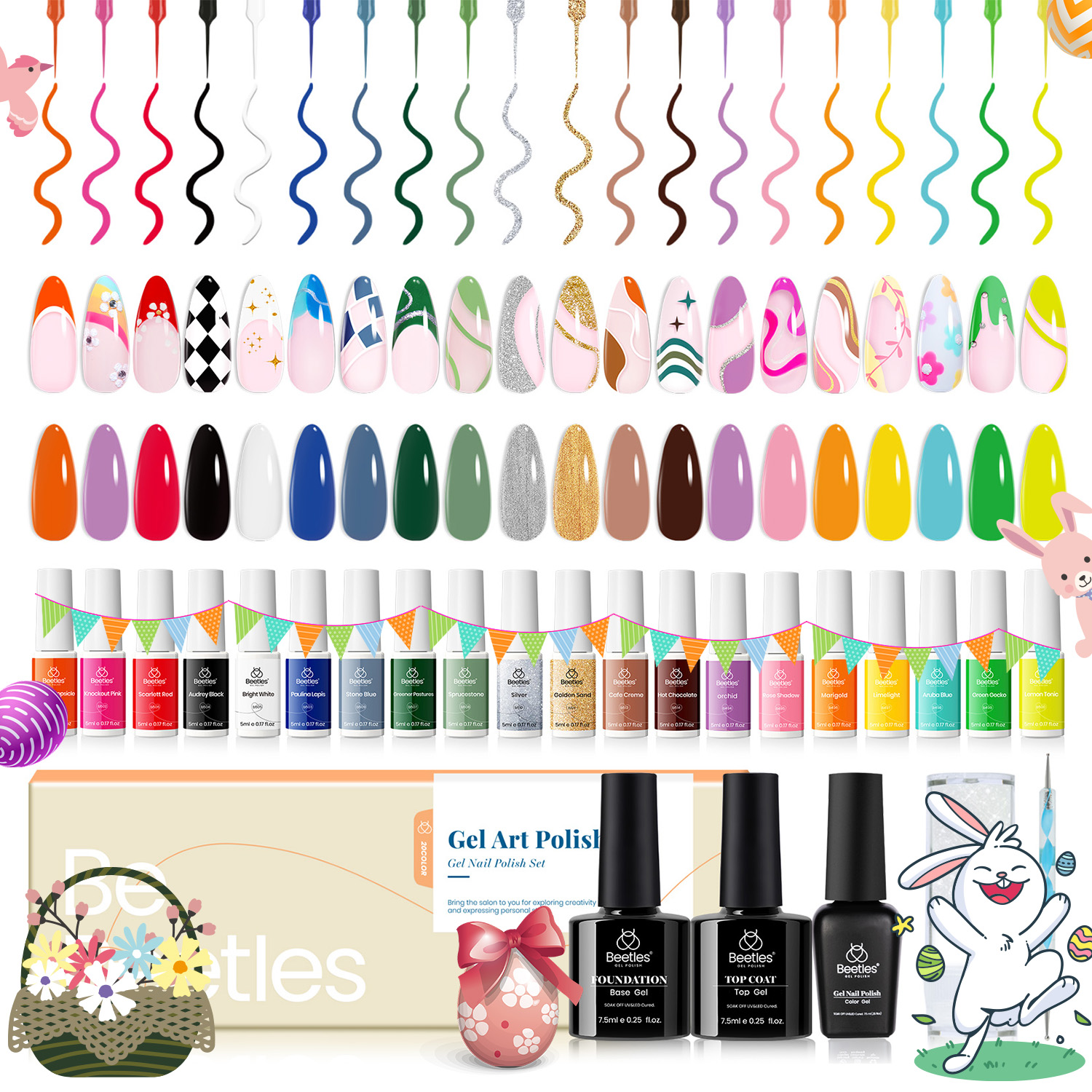 Beetles Gel Polish Nail Art Liner Gel Set 20 Colors Gel Art Paint for