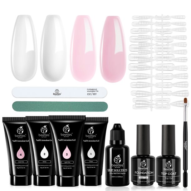 Beetles Gel Polish Poly Nail Extension Gel Kit,4Pcs Clear White Pink