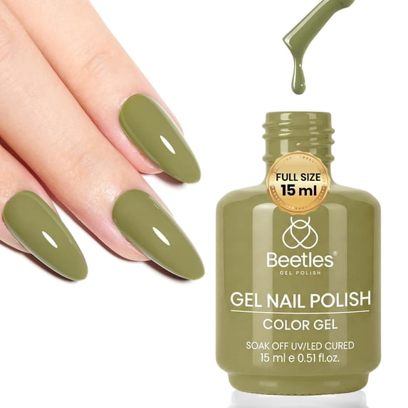 Beetles Green Gel Nail Polish, Mossy Bud, 15ML Olive Green Gel Polish