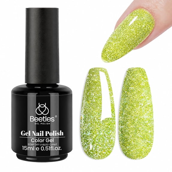 Beetles Lime Green Glitter Gel Nail Polish, 15ML Sparkly Gel Polish