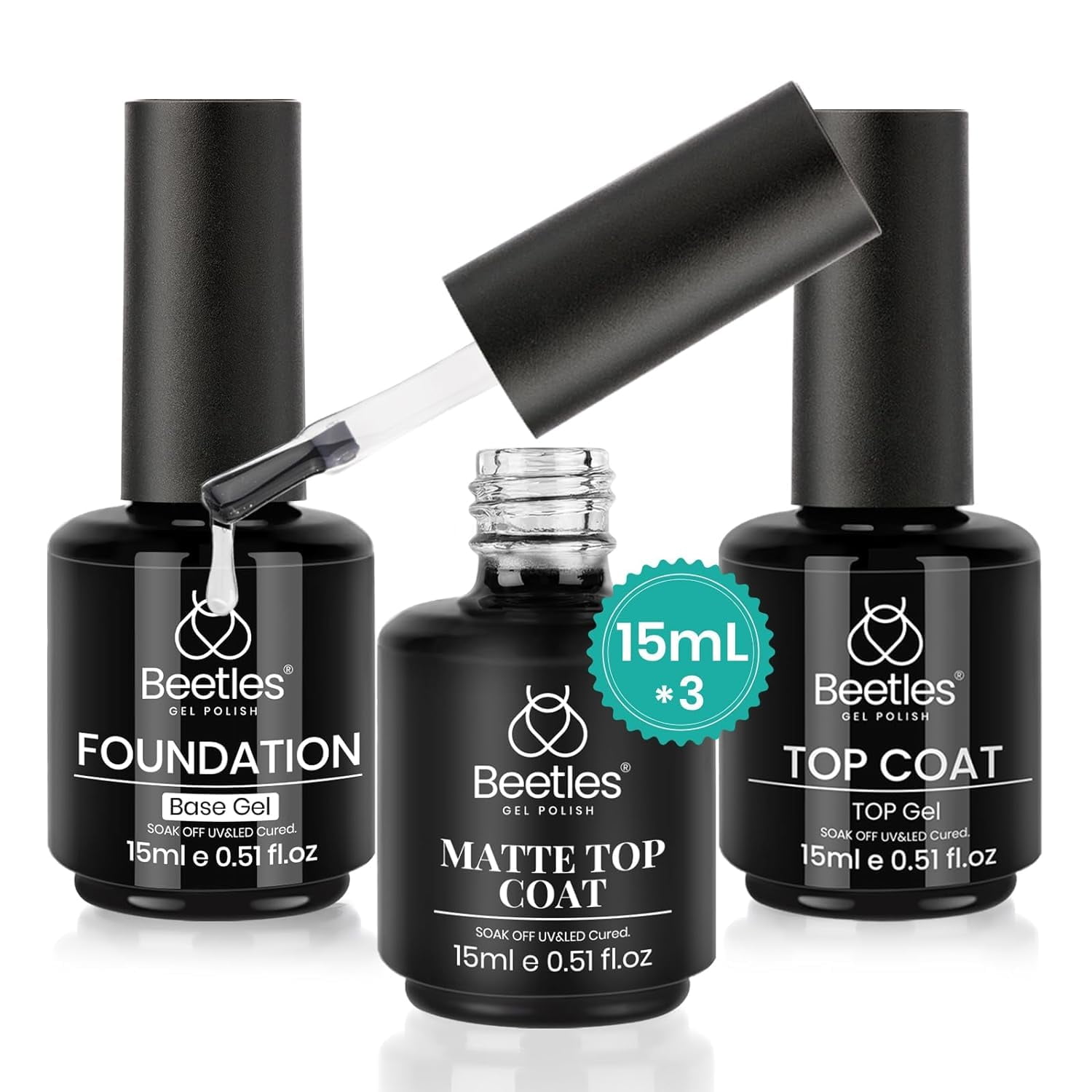 Beetles Matte Gel Top Coat No Wipe Top Coat Gel Nail Polish & Base Coat ...
