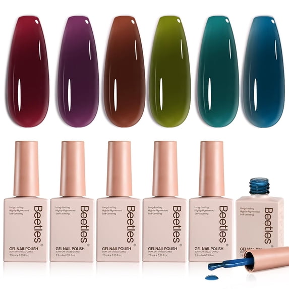 Beetles Midnight Syrup Jelly Gel Nail Polish Set, 6 Colors, Sheer Fall Shades