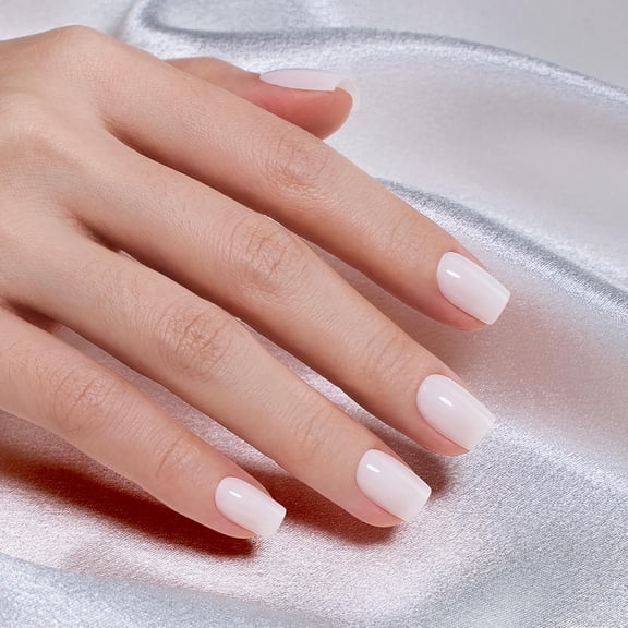 Beetles Natural Milky White Press On, Short Square Press On Nails, Soft Nail Gel Nail Kit with Fast-Dry Nail Glue & Adhesive Tabs, 30pcs 15 Sizes, Girls Stick On Nails for Women