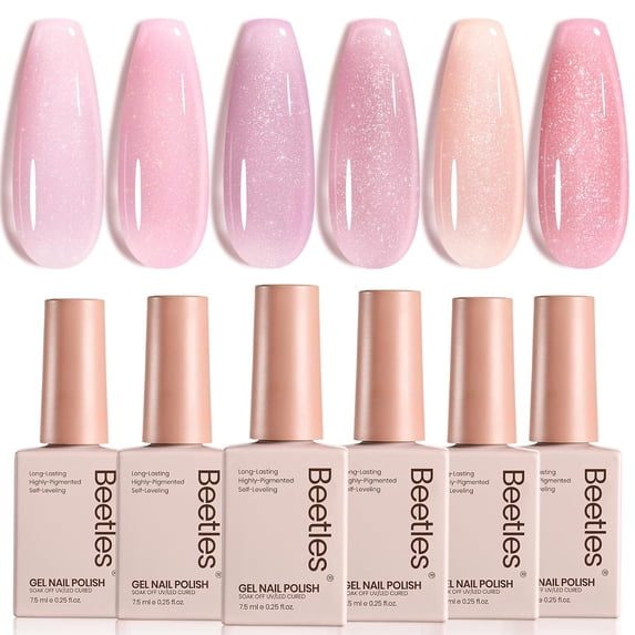 Beetles Pink Glitter Gel Polish Set, 6 Colors Jelly Gel Polish Kit