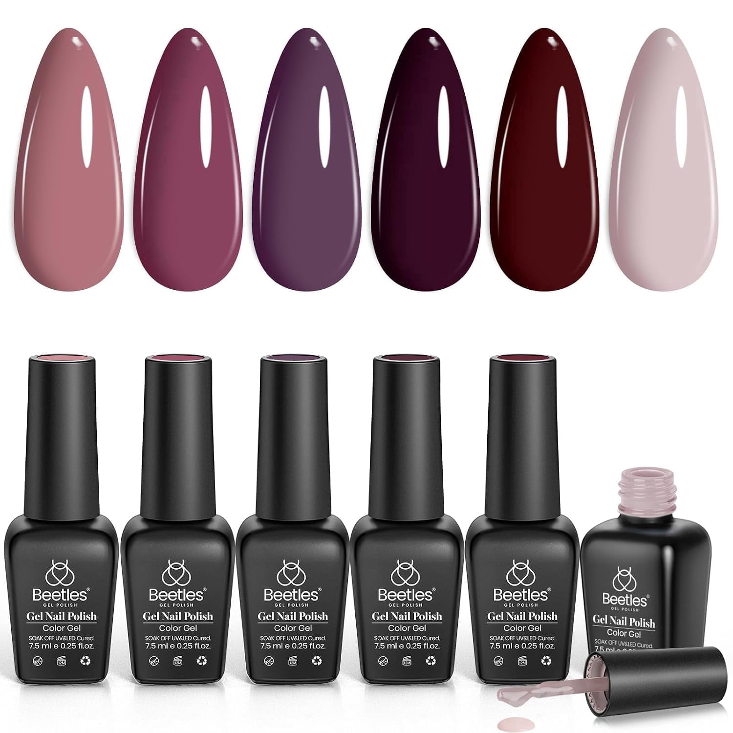 Beetles Purple Gel Nail Polish Set, Rose Petals 6 Colors Burgundy Mauve Plum