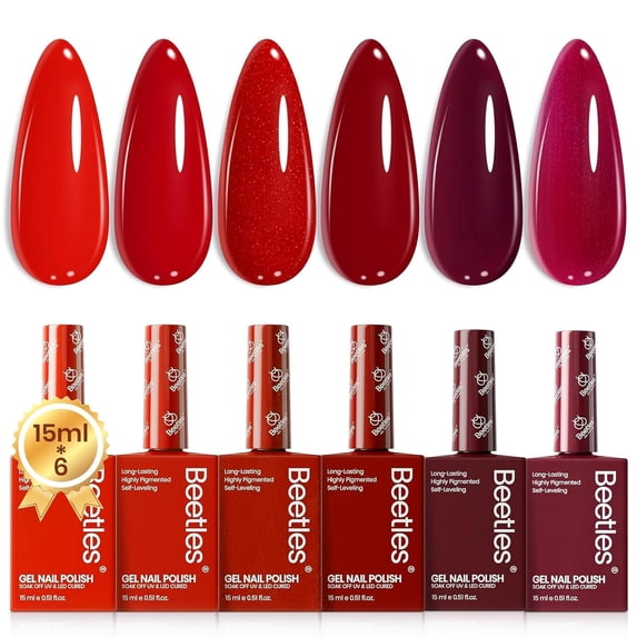Beetles Red Gel Nail Polish Set, 15ML Burgundy Wine Shimmer Gel Polish