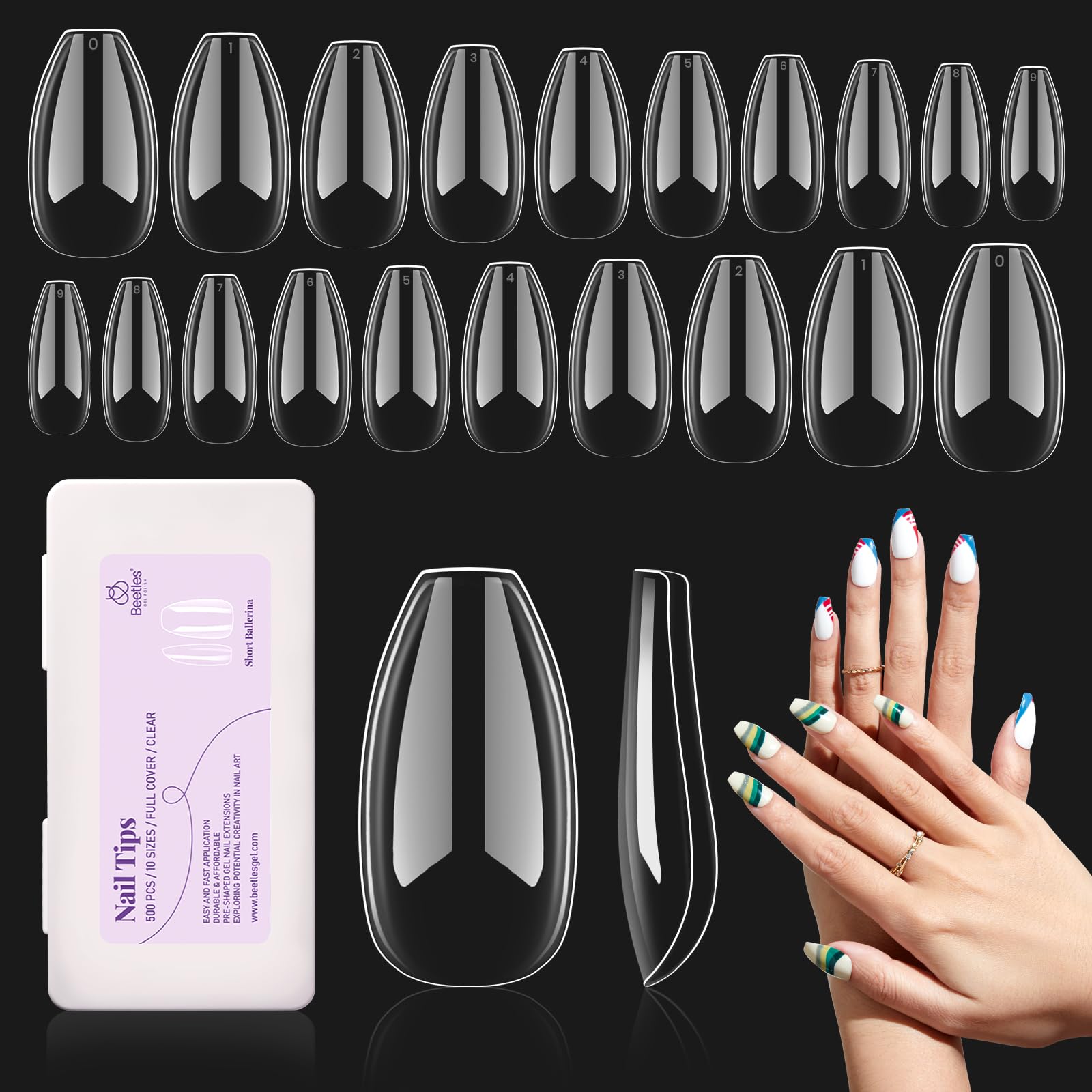 Beetles Short Ballerina False Nails Tips 500Pcs Fake Gel Tips Acrylic
