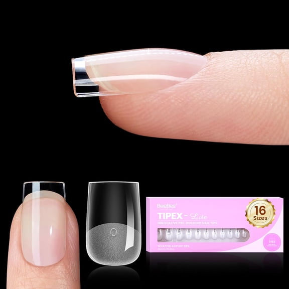 Beetles Tipex Lite Instant Apex Nail Tips, XS Square Full Cover Nail Tips, 96pcs, 16 Sizes (00-14) for Gel Nail Extensions
